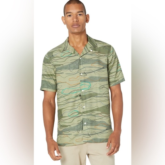 NEW Ted Baker Mens Briary Shirt Linen Camo Wave Abstract Green Size 6 Large NWOT - Picture 1 of 7